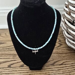 Turquoise Beaded Necklace with Dragonfly Charm
